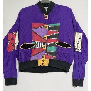 vintage y2k take out brand purple button‎ up jacket, men's small